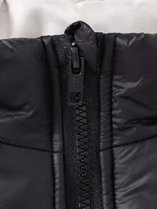 少女黑色撞色休闲连帽无袖绗缝背心，2025秋冬季返校季大学校园运动服。黑色背心，冬季背心，秋季款。 - 黑色 - 查看 5