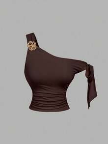 SHEIN MOD 2件不对称蝴蝶金属3D花朵装饰女式衬衫 - 彩色 - 查看 8