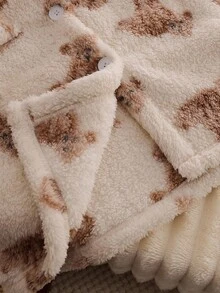 女童泰迪熊图案连帽长款家居服