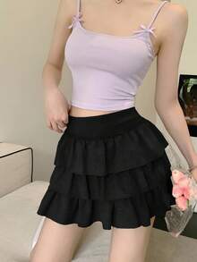 DAZY 女士休闲百褶韩版迷你裙 - 黑色 - 查看 2