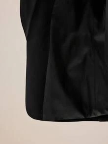 BizChic 2025 Autumn/Winter New Black Shawl Neck Blazer With Lace Waist Inset & Wide Leg Pants Suit, 2 Pieces Set, Versatile For Daily, Commute, Modern Elegant, Business Casual, Office, Music Festival, Wedding Guest, Birthday, Halloween, Party, Travel, Christmas, Saudi National Day, New Year - Black - View 10