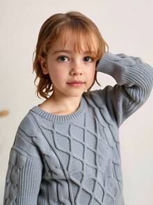 Maija Kids 女童复古休闲独特设计套头针织毛衣，秋冬 - 淺灰色 - 查看 6