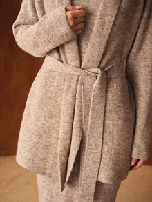 MOTF PREMIUM SLIM FIT DRESS & BELTED CARDIGAN SWEATER CO-ORD - Khaki - View 3