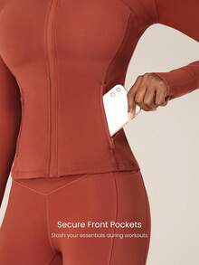 GLOWMODE FeatherFit™ For DD+ Slim-It Streamline Performance Secure Pockets Zip Up Long Sleeve Jacket Low Impact Yoga Pilates Daily Fall - Redwood - View 7