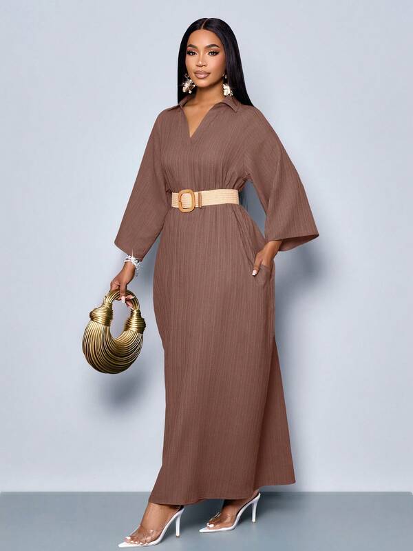 SOLERSUN فستان نسائي بياقة على شكل حرف V وأكمام خفيفة على شكل خفاش بدون حزام، مناسب للعطلات والمناسبات الكبيرة