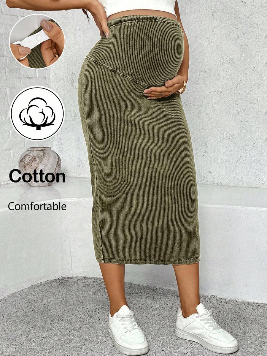 SHEIN Falda premamá ajustable de cintura sólida - Verde - Ver 1