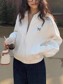 INAWLY 休闲绣花领夹克 - 白色 - 查看 3