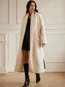 GENKIRA Women's Oversized Extra Long Solid Color Warm Faux Fur Coat - White - View 4