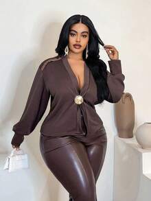 Maweii Plus Size Jacket Cardigan Thin Windbreaker, Detachable Metal Button Decor, Loose Streetwear Casual Everyday Commute Long Sleeve Coat, Autumn/Winter - Brown - View 6