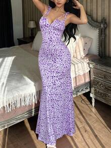 Vestido ajustado con estampado floral diminuto para mujer - Multicolor - Ver 4