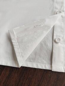 SHEIN Vintaside Kids 2 件女婴休闲可爱领长袖衬衫和围兜裤套装，带有 3D 花卉装饰，适合春秋季日常穿着