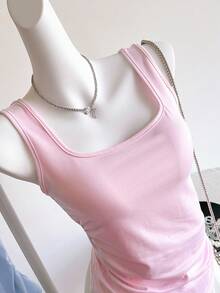 2pcs/Set Teen Girl Simple Casual Classic Sleeveless Crop Top & Tank Tops, Solid Summer Crew Neck Pleated Fitted Top Blouse, Black & White - Multicolor - View 3