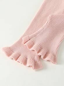 SHEIN Vintaside Kids 女婴针织毛衣和喇叭裤两件套，粉色纯色百搭时尚服装，适合秋冬季节，适合日常穿着、外出和上学 - 粉色 - 查看 4