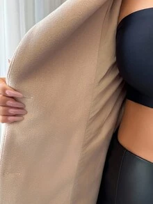 Elenzga Women's Stand Collar Single-Breasted Cinched Waist Waist Mid-Length Overcoat - Khaki - View 7