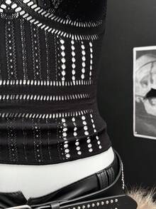 EgrlEra Sexy Vacation Style Green Jacquard Halter Neck Blouse For Women - Black - View 4