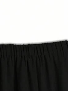 Linhara Plus Size Casual Solid Color Batwing Sleeve Shirt And Pants 2 Pieces Set - Black - View 6