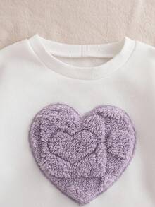 3pcs/Set Toddler Girls Winter Outfit,Heart Embroidery Ribbed Sweatshirt,Furry Trim Sweatpants,Zip-Up Plush Vest,School,Back-To-School,Winter Clothes - Multicolor - View 8