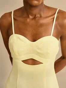 CAJUNI Women's Mid-Length Hollow Design Spaghetti Strap Yellow Dress - Light Yellow - View 1