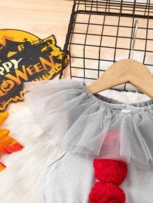 女孩万圣节网眼针织小丑无袖连衣裙 - 白色 - 查看 8