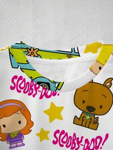 SCOOBY-DOO X SHEIN Áo nỉ cổ tròn dài tay in hình chữ và hoạt hình cho bé gái - trắng - Xem 4