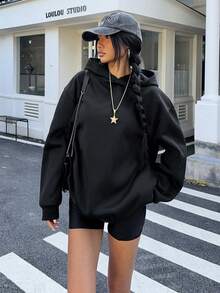 EMERY ROSE 女士水钻十字图案连帽长袖运动衫 - 黑色 - 查看 6