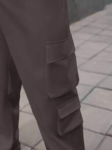 Manfinity Homme 秋季男士大码休闲纯色工装裤 - 灰色 - 查看 6