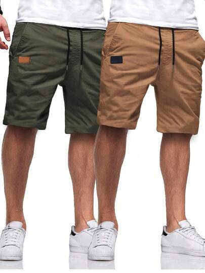 Manfinity Homme 2pcs Loose Fit Men's Patched Detail Drawstring Shorts