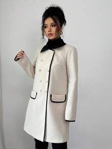 Elenzga 杏色优雅中长款女式大衣，休闲约会皆宜，冬季款 - 杏色 - 查看 7