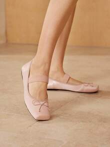 MOTF SQUARE TOE BOW DETAIL FLATS FOR CHRISTMAS - Pink - View 2