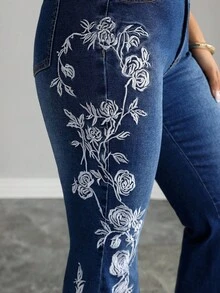 Elenzga Jeans évasés avec broderie florale - Bleu azur - Voir 6