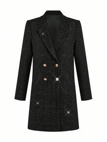 Gownix Abrigo largo con hebilla metálica brillante para otoño/invierno - Negro - Ver 3