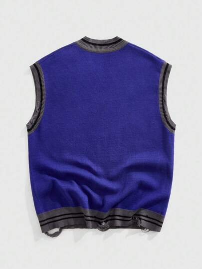 Street Life Chaleco de punto jacquard de cuello en V casual para hombre