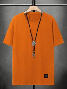 Manfinity LEGND Men's Casual Solid Color Round Neck Short Sleeve T-Shirt, Summer Orange T Shirt Men - Orange - View 2