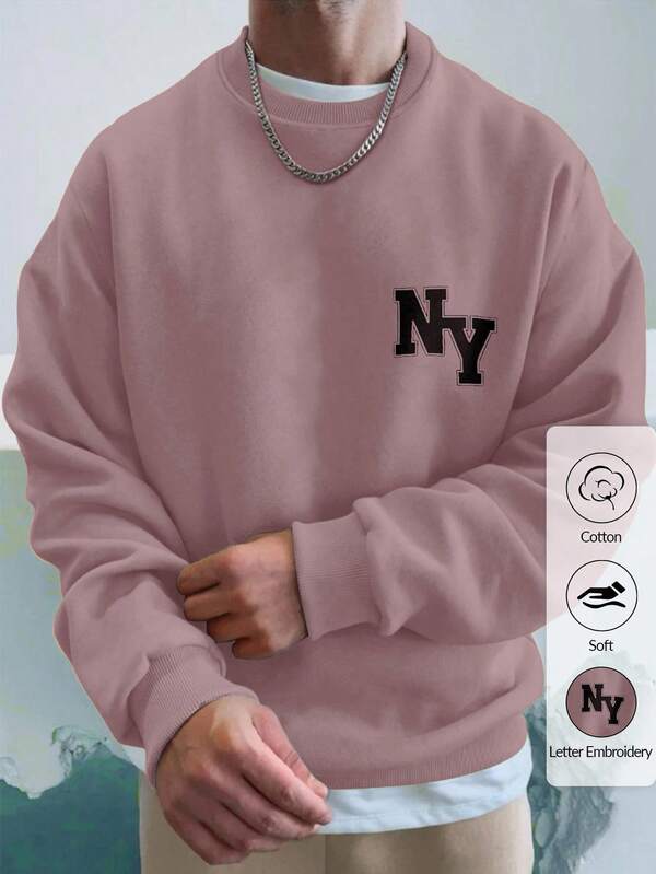 Cotton Men Letter Graphic Drop Shoulder Sweatshirt Without Tee