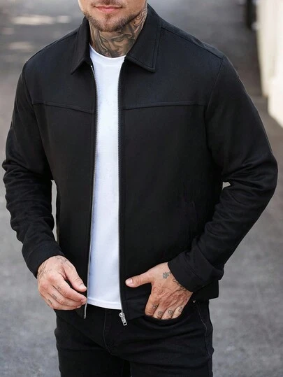 Manfinity Homme Men Long Sleeve Zip Up Slant Pocket Jacket, Fall