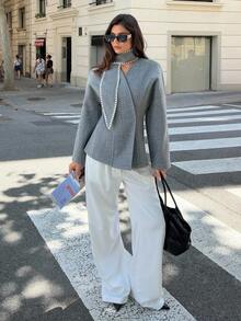 Siren Gaze 秋冬新款女士超大宽肩大衣 - 灰色 - 查看 4