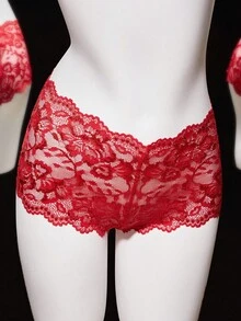 SHEIN 2pcs/Set Lace Wireless Sexy Lingerie Set For Women - Red - View 10