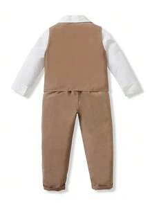 SHEIN 两件套男童不对称扣背心和裤子套装 - 摩卡棕 - 查看 2