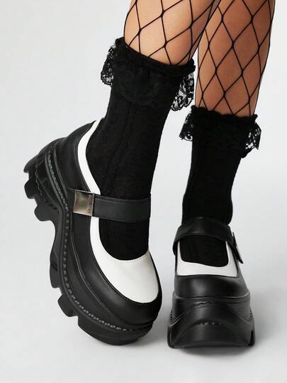 Grunge Punk 2.0-2025 Platform Round Toe PU Mary Jane Shoes, Dark Goth Style, Spring 2025 New Arrival