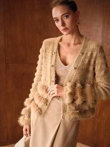 MOTF PREMIUM ÁO KHOÁC CARDIGAN CỜ LÔNG GIẢ TƯƠNG PHẢN - Lạc đà - Xem 5
