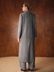 MOTF PREMIUM معطف كبير مزين بأزرار من الترتر متباينة الألوان - رمادي غامق - مشاهدة 7