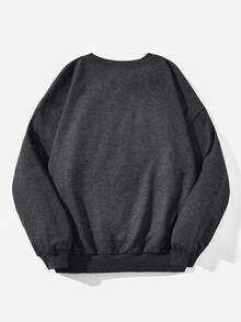 SHEIN LUNE Casual Minimalist Printed Pattern Crew Neck Loose Fit Women Sweatshirt In Fall/Winter - Dark Grey - View 4