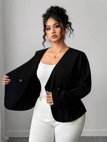 Elenzga Plus Size Women's Butterfly Decor Button Oblique Zipper Jacket Fall Winter Cloth For Women Autumn - Black - View 6