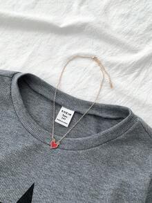 Camiseta de tirantes plisada con estampado de estrellas de unicolor para adolescentes, adecuada para uso casual en invierno - Gris Oscuro - Ver 4