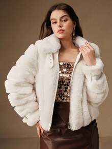 Anewsta KF15008-DM 秋冬新年优雅时尚圣诞外出女装 - 米色 - 查看 1