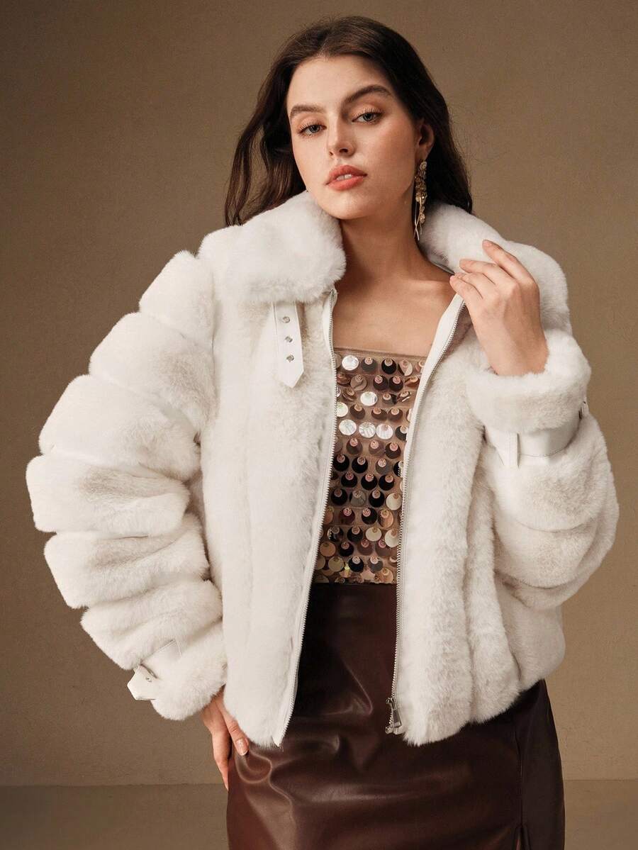 Anewsta KF15008-DM 秋冬新年优雅时尚圣诞外出女装 - 米色 - 查看 1