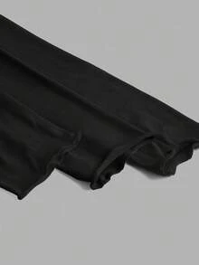 SHEIN EZwear 3 件套女式黑色高领荷叶边修身休闲长袖长 T 恤套装，适合秋冬分层穿着 - 黑色 - 查看 4