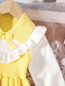 Baby Girl Fashionable Elegant Cute Knitted Long Sleeve Sweater Dress, Autumn/Winter Yellow Baby Girl Dress Yellow Peter Pan Collar Baby Dress Baby Girl Yellow Dress Baby Girl Knit Dress Baby Girl Sweater Dress Dress With Collar Yellow Sweater Dress Knit Dress Baby Girl Ruffle Dress Baby Girls Winter Clothes Baby Girls Fall Clothes Baby Girl Fall Outfits Yellow Dress For Baby Girl Yellow Peter Pan Collar Dress Spring Theme Party Dress For Baby Dress - Yellow - View 6