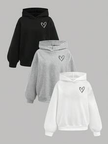 SHEIN Girlism Bộ 3 món áo nỉ mềm mại, thoải mái, in hình trái tim, dành cho nữ tuổi teen, thích hợp cho mùa đông và thu. - Nhiều màu - Xem 8
