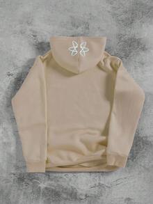 Manfinity EMRG 男士休闲印花口袋图案街头风连帽衫，秋季 - 杏色 - 查看 2